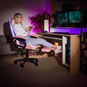 KONDELA Scaun de birou / joc cu iluminare LED RGB, roz / alb, JOVELA