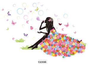 Autocolant de perete "Fată așezată cu fluturi" 132x88 cm