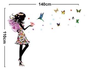 Autocolant de perete "Zână cu colibri" 110x140 cm