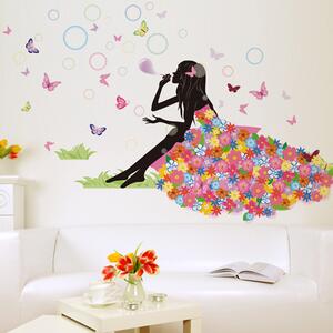 Autocolant de perete "Fată așezată cu fluturi" 132x88 cm