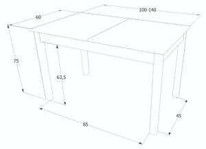 Masa extensibila din pal, Henri Small Stejar Sonoma / Alb, L100-140xl60xH75 cm