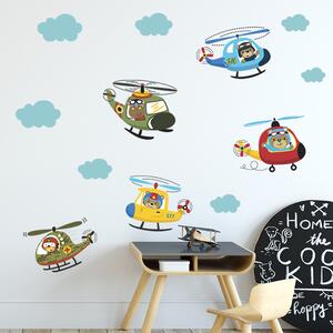 Autocolant de perete „Animale în elicoptere” 71x58cm
