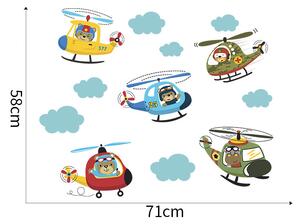 Autocolant de perete „Animale în elicoptere” 71x58cm