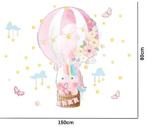 Autocolant de perete "Balon cu aer cald cu unicorn" 150x80cm