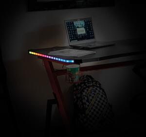 Masa de birou din furnir si metal, cu LED inclus, Benny-006 Negru / Rosu, L120xl66xH75 cm