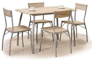 Set masa din MDF si metal + 4 scaune Modesta Stejar Sonoma / Crom, L110xl72xH75 cm