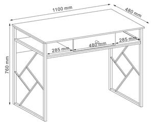 Masa de birou din MDF si metal, cu 1 sertar Tablino B Stejar / Maro Inchis, L110xl48xH76 cm