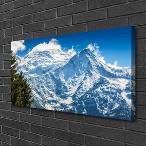 Tablou pe panza canvas Peisaj de munte copac Albastru Alb Verde