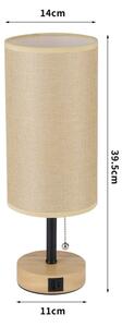 Brilagi - Lampă de masă cu port USB TABLON 1xE27/25W/230V stejar/negru/bej