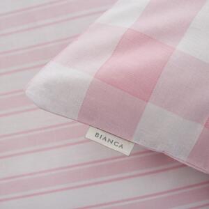Cearșaf din bumbac Bianca Check And Stripe, 135 x 190 cm, alb - roz