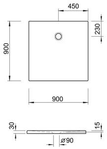 Kronenbach Cube cădiță de duș pătrată 90x90 cm alb KBMD9090