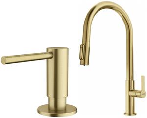Set baterie bucătărie Franke Maris Slim Clear Water J Pull-Out 120.0736.601, dozator de lichid Franke Atlas 112.0717.105