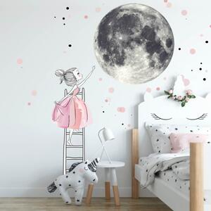 INSPIO-Autocolant textil - Autocolant pentru perete - Lună și fată pe scară