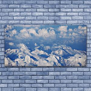 Tablou pe panza canvas Nori de munte Peisaj Alb Albastru Gri