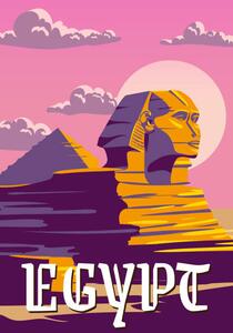 Ilustrație Vintage Poster Ancient Sphinx, Egypt Pharaoh, VectorUp