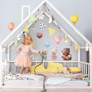 Autocolante deasupra patului - animale cu baloane în culori pastel