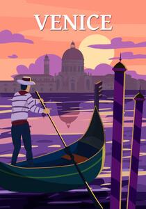 Ilustrație Venice Italia Poster retro style. Sunset, VectorUp