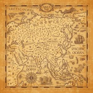 Harta Vintage map of Asia, vector ancient parchment, seamartini