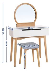 Măsuță de toaletă din lemn cu oglindă, scaun și două sertare Songmics