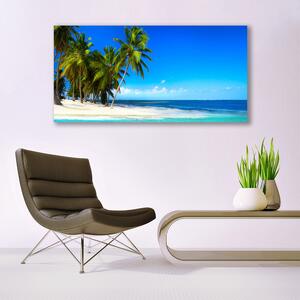 Tablou pe sticla Palm Trees Sea Beach Peisaj Alb Verde Albastru