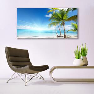 Tablouri acrilice Palm Sea peisaj copac Albastru Maro Verde