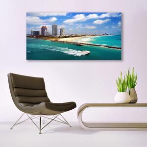 Tablou pe panza canvas Sea Beach Town Peisaj Albastru Maro Gri