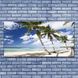 Tablou pe sticla Sea Palm Beach Peisaj Copaci Albastru Maro Verde