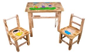 Masă din lemn pentru copii cu model Lolek și Bolek + 2 scaune
