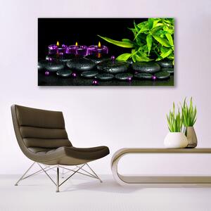 Tablou pe panza canvas Lumanarea Pietre Frunze Arta Negru Verde Violet