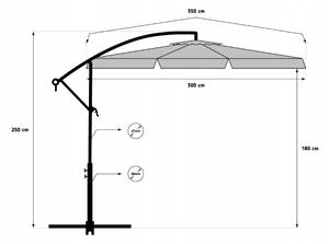 Umbrelă pliabilă gri pentru grădină 350cm