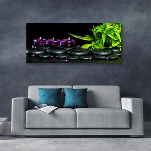 Tablou pe panza canvas Lumanarea Pietre Frunze Arta Negru Verde Violet