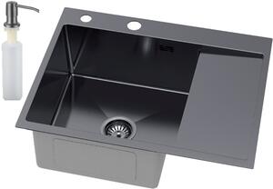 Ruvetti Linar chiuveta cu dozator 62x48 cm grafit 5002L_PVD_GRF120_WL