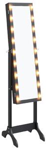 Oglindă de sine stătătoare cu LED, negru, 34x37x146 cm