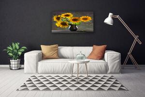 Tablou pe panza canvas Floarea-soarelui de flori Vaze Floral Galben Gri