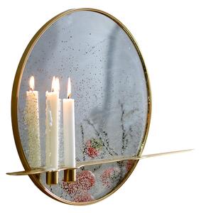 Oglindă cu suport pentru 2 lumânări, patinată, ramă metalică aurie, HAREO TIP 2