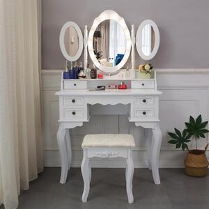 SEA85 - Set Masa toaleta, 85 cm, cosmetica, masa machiaj cu oglinda LED si scaun, masuta vanity - Alb