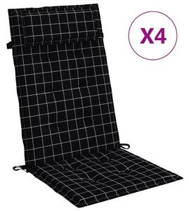 Perne scaun spătar înalt 4 buc, negru, carouri, țesătură Oxford