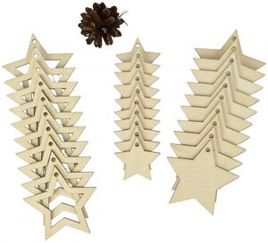 Stele de Crăciun din lemn, set de 30 de piese