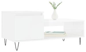 Măsuță de cafea, alb extralucios, 100x50x45 cm, lemn compozit