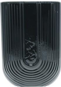 Vază de sticlă cu relief Eleanor, 16,5 x 23,5x 7,5 cm, negru lucios