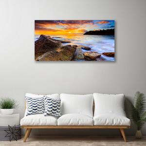 Tablou pe panza canvas Pietre Sea Sun Peisaj Galben Alb Gri Verde