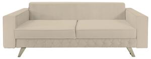Canapea extensibila Alisson, cu lada de depozitare si picioare argintii, catifea v09 bej, 230x105x80