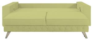 Canapea extensibila Alisson, cu lada de depozitare si picioare argintii, catifea v34 verde ou de rata, 230x105x80
