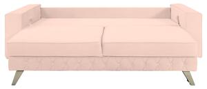 Canapea extensibila Alisson, cu lada de depozitare si picioare argintii, catifea v61 roz pal, 230x105x80