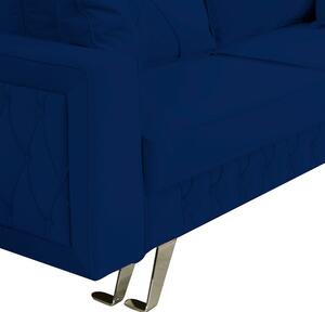 Canapea extensibila Alisson, cu lada de depozitare si picioare argintii, catifea v79 bleumarin, 230x105x80