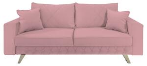 Canapea extensibila Alisson, cu lada de depozitare si picioare argintii, catifea v63 roz pudra, 230x105x80