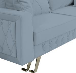 Canapea extensibila Alisson, cu lada de depozitare si picioare argintii, catifea v85 gri deschis, 230x105x80