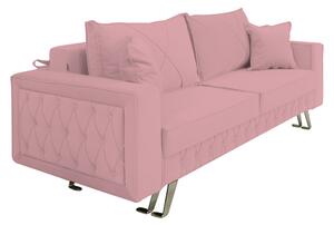 Canapea extensibila Alisson, cu lada de depozitare si picioare argintii, catifea v63 roz pudra, 230x105x80
