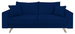 Canapea extensibila Alisson, cu lada de depozitare si picioare argintii, catifea v79 bleumarin, 230x105x80