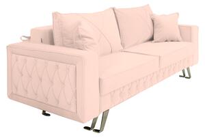 Canapea extensibila Alisson, cu lada de depozitare si picioare argintii, catifea v61 roz pal, 230x105x80